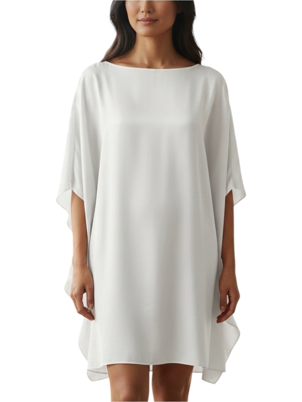 New Preston & York White Peau de Soie (Matte Satin) Caftan Style Dress - Size 16